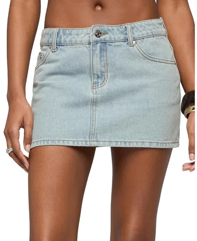 Edikted Spencer Low Rise Denim Micro Skirt In Blue