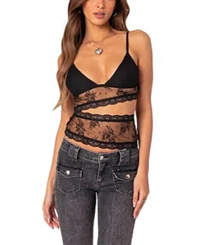 EDIKTED SPICE CUT OUT SHEER LACE TANK TOP