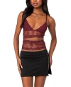 Edikted Spice Cutout Sheer Lace Camisole In Burgundy