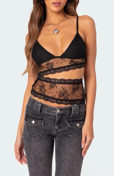 Edikted Spice Cutout Sheer Lace Camisole In Black