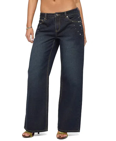 Edikted Spiral Studded Low Rise Baggy Jeans In Black