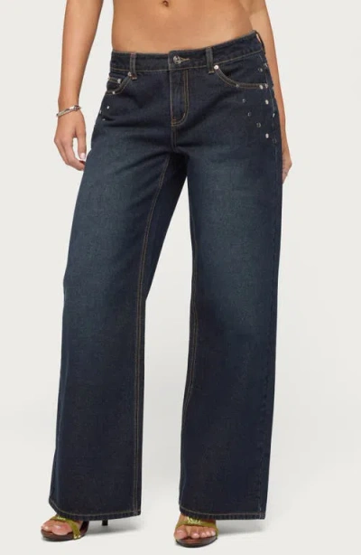Edikted Spiral Studded Low Rise Baggy Jeans In Black