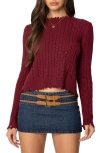 Edikted Split Back Cable Stitch Crewneck Sweater In Burgundy