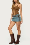 Edikted Split Front Faux Suede Tank Top In Brown