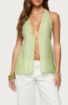 Edikted Silky Look Split Front Halter Top In Green