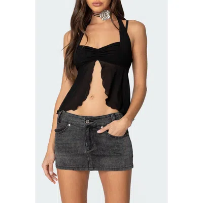 Edikted Split Front Mesh Halter Top In Black