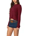 Edikted Split Back Cable Stitch Crewneck Sweater In Burgundy