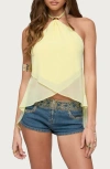 Edikted Split Open Back Chiffon Halter Top In Yellow