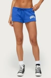 Edikted Sporty Babe Drawstring Micro Shorts In Blue