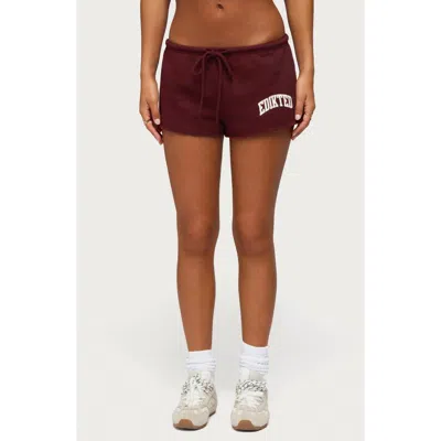 Edikted Sporty Babe Drawstring Micro Shorts In Burgundy
