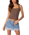 Edikted Square Neck Cotton Blend Tank Top In Brown