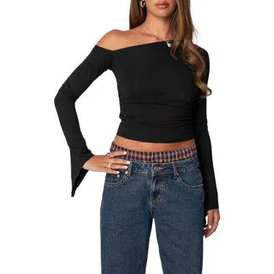 Edikted Stacie Ruched One-shoulder Top In Black
