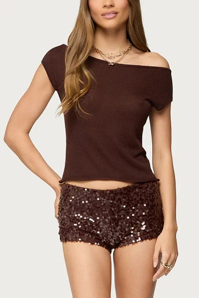 Edikted Stajey Sequin Micro Shorts In Brown, Women's At Urban Outfitters
