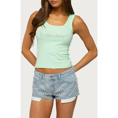 Edikted Star Rhinestone Ribbed Tank Top In Green