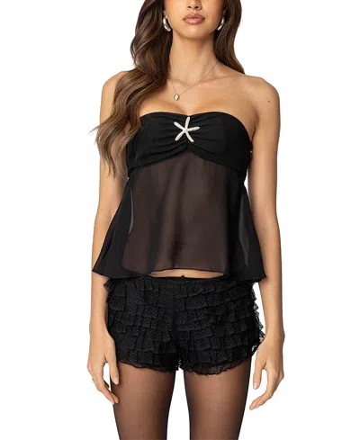 EDIKTED STARFISH STRAPLESS CHIFFON TOP