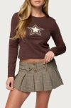 Edikted Starlett Long Sleeve Cotton T-shirt In Brown
