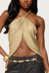 Edikted Stasia Sparkly Metallic Halter Top In Gold