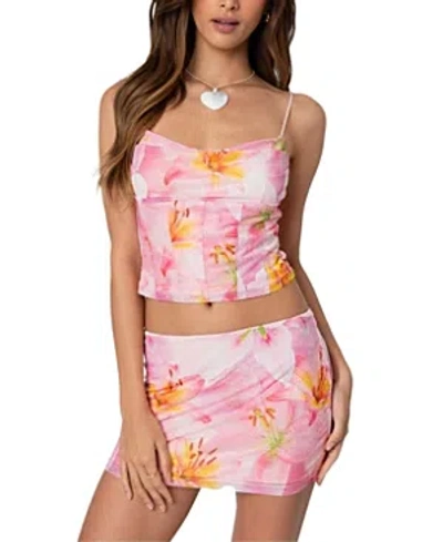 Edikted Stassi Cowl Neck Printed Corset In Pink