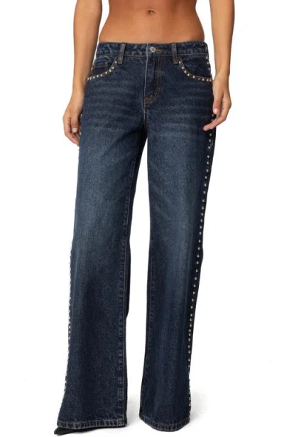 Edikted Stassie Studded Low Rise Baggy Jeans In Blue