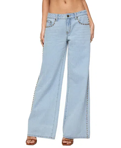 Edikted Stassie Studded Low Rise Jeans In Blue