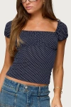 Edikted Stefania Polka Dot Top In Navy, Women's At Urban Outfitters