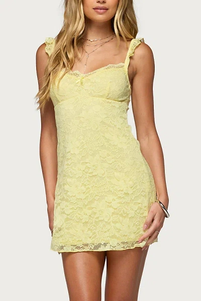 Edikted Stephanie Lace Mini Dress In Yellow, Women's At Urban Outfitters