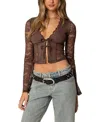 Edikted Stephi Lace Split Front Crop Top In Brown