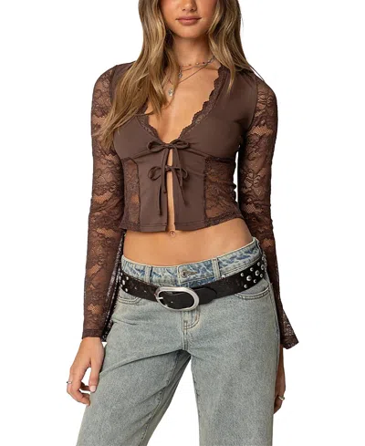 Edikted Stephi Lacey Split Front Top In Brown