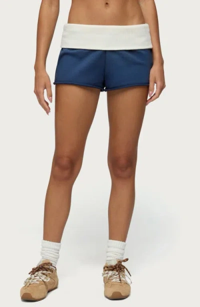 Edikted Stevie Contrast Foldover French Terry Shorts In Navy-and-cream