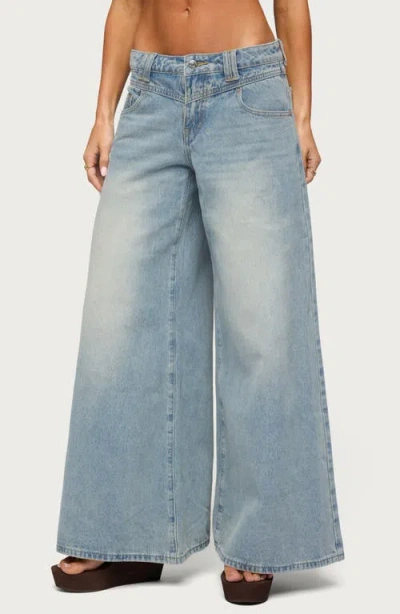Edikted Stitched Low Rise Wide Leg Jeans In Blue