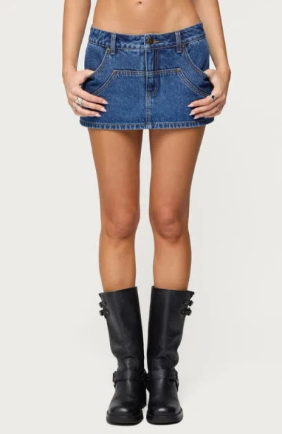 Edikted Stitched Up Denim Mini Skort In Blue