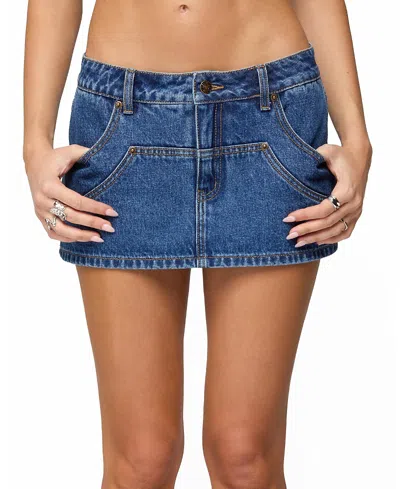 Edikted Stitched Up Denim Mini Skort In Blue