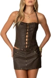 EDIKTED EDIKTED STORMI FAUX LEATHER LACE-UP CORSET HALTER TOP
