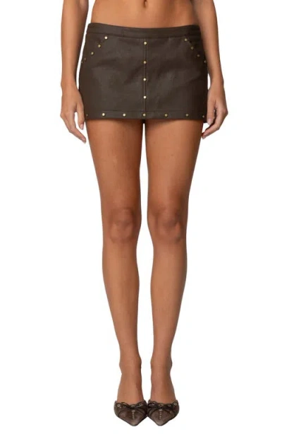 Edikted Stormi Faux Leather Mini Skort In Brown