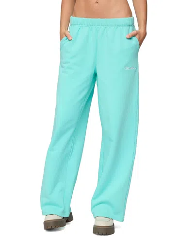 Edikted Only Logo Wide Leg Sweatpants In Blue