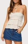 Edikted Linen Look Strapless Peplum Top In Neutral