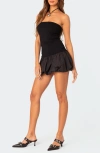 Edikted Strapless Rib Bubble Hem Minidress In Black