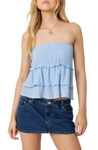 Edikted Strapless Tiered Chambray Top In Light-blue