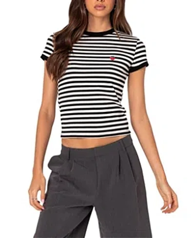 Edikted Strawberry Fields Striped Tee In Black And White