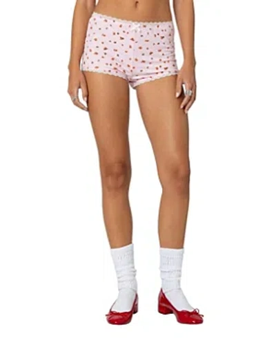 Edikted Strawberry Girl Printed Micro Shorts In Pink