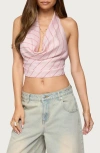 Edikted Stripey Metallic Cowl Neck Halter Top In Pink