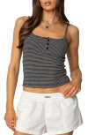 Edikted Stripe Henley Camisole In Black-and-white