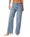 Edikted Faux Suede Stripe Low Rise Wide Leg Jeans In Blue