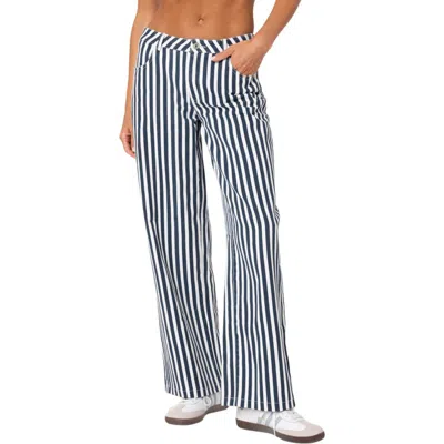 Edikted Stripe Low Rise Wide Leg Jeans In Blue-and-white