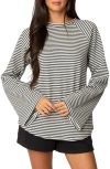 Edikted Stripe Oversize Bell Sleeve Top In Gray-melange