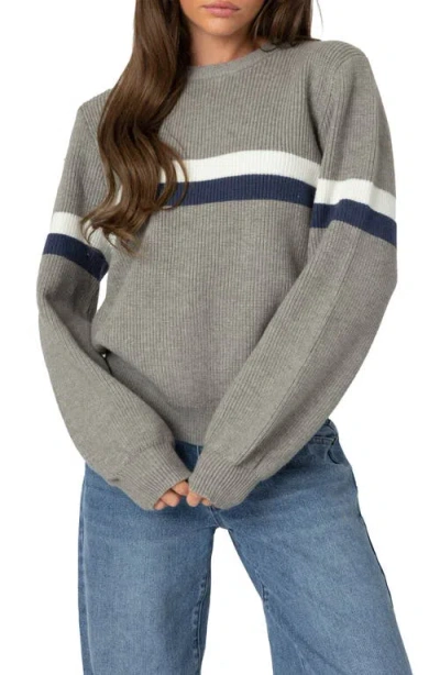 Edikted Stripe Oversize Sweater In Gray-melange