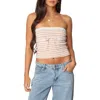 Edikted Stripe Ruffle Trim Tube Top In Pink