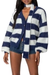 Edikted Stripe Scarf & Cardigan Set In Navy