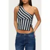 Edikted Stripe Side Button One-shoulder Top In Blue