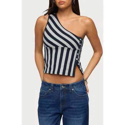 EDIKTED EDIKTED STRIPE SIDE BUTTON ONE-SHOULDER TOP